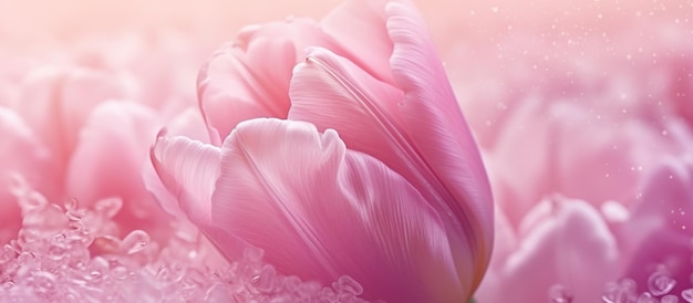 Beautiful pink tulip lying on a pink powder