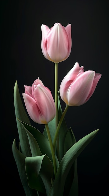 Beautiful pink tulips over dark background