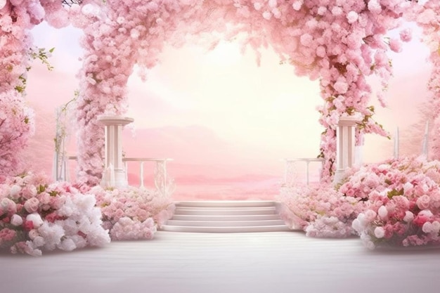 a beautiful pink and white wedding with pink flowers and a place for your text.