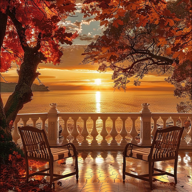 Photo beautiful place to sit with beautiful view in the sunsetar 169