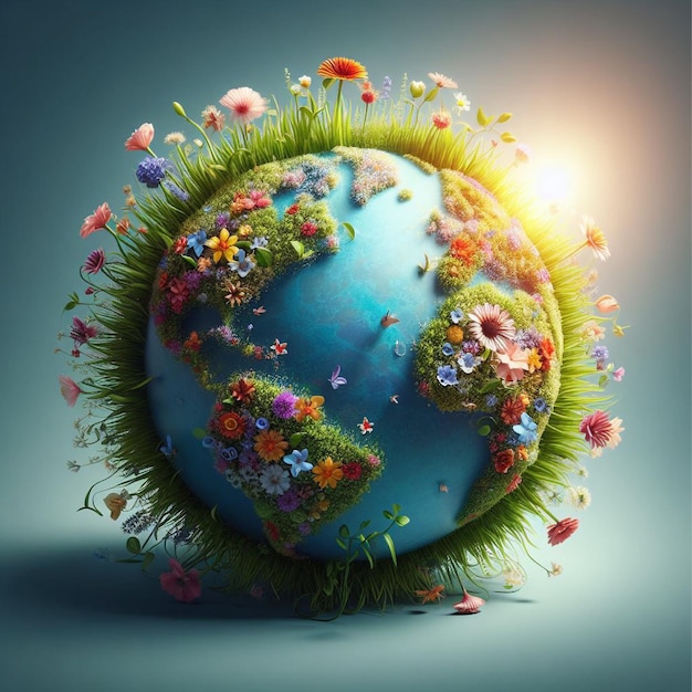 beautiful planet earth made of flowers and sprouting plants save the planet planet day the world