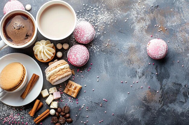 Photo a beautiful plate with sweets and cups of drink