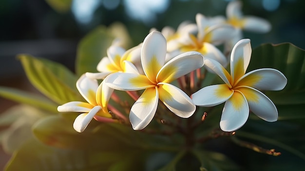 Beautiful plumeria frangipani flowers plant tree tropical picture Ai generated art