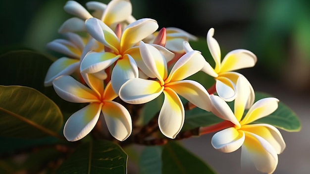 Beautiful plumeria frangipani flowers plant tree tropical picture Ai generated art