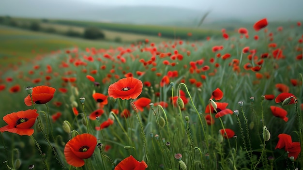 Beautiful poppy field in full bloom Natures vibrant red flowers on a summer day Perfect for wallpapers posters and nature projects AI