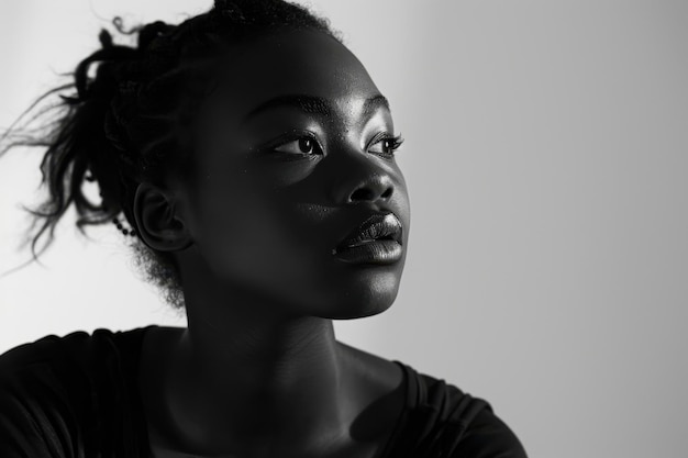 Photo a beautiful portrait of an african american woman with a white background black and white photo of an african woman on a white background