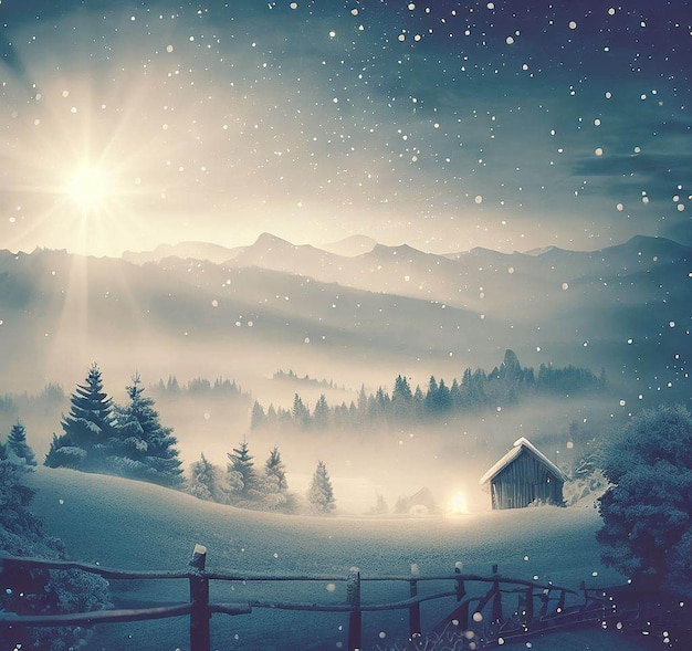 Beautiful portrait cozy winter landscape at Christmas time ai vector illustration image wallpaper