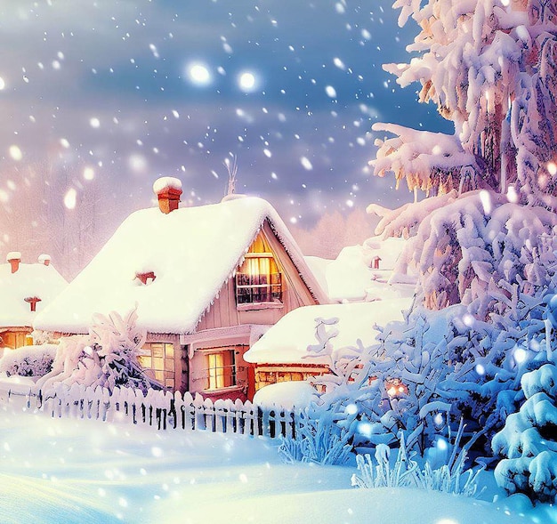 Beautiful portrait cozy winter landscape at Christmas time ai vector illustration image wallpaper