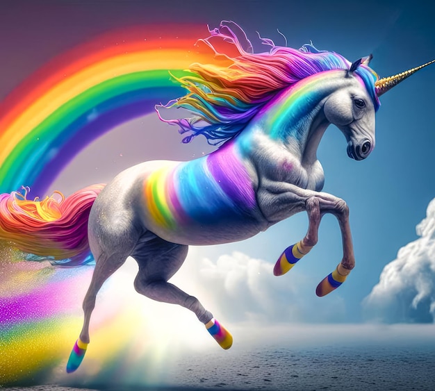 Beautiful and powerful fantasy rainbow unicorn Generative AI