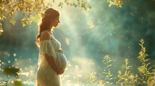 Beautiful Pregnancy Pregnant Woman in Serene Nature Capturing Tranquility High Resolution Image w