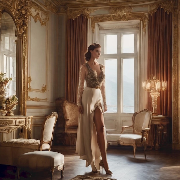 Photo beautiful princess in a luxurious room