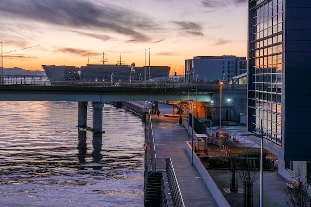 Beautiful promenade of the city of Dundee in Scotland cityscape