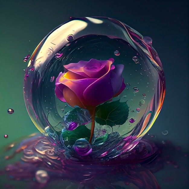 a beautiful purple rose flower swimming in translucent water