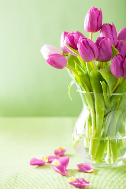 Beautiful purple tulip bouquet in vase