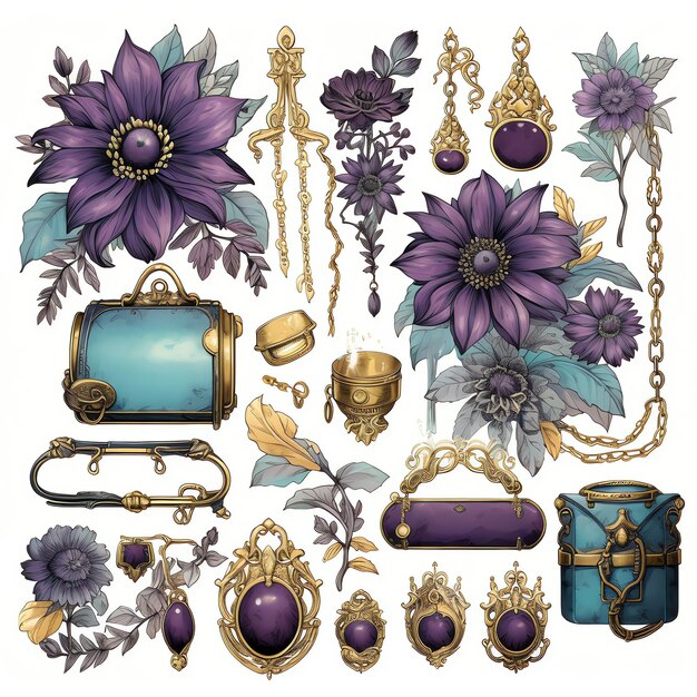 Photo beautiful purple victorian bag clipart illustration