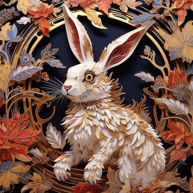 Beautiful rabbit natural paper quilling images Generative AI