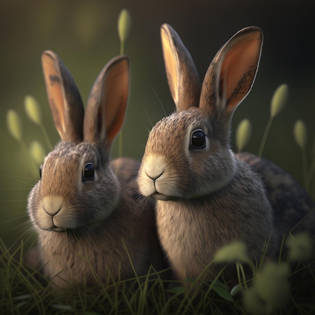 Beautiful rabbits flower garden images Generative AI