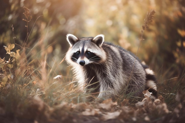 Beautiful raccoon in nature Created using Generative AI technology