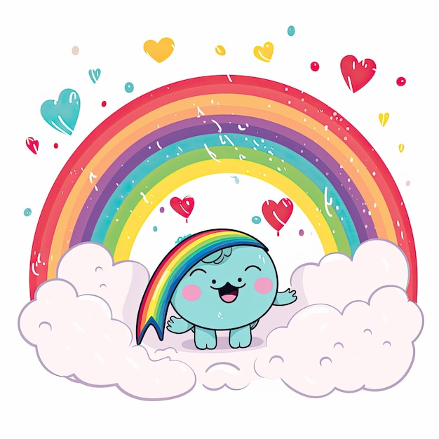 Beautiful rainbow and cartoon collection Cute rainbows with cartoon characters Rainbow and cloud cartoon designs on white backgrounds Cartoon characters and rainbows with happy faces AI generated