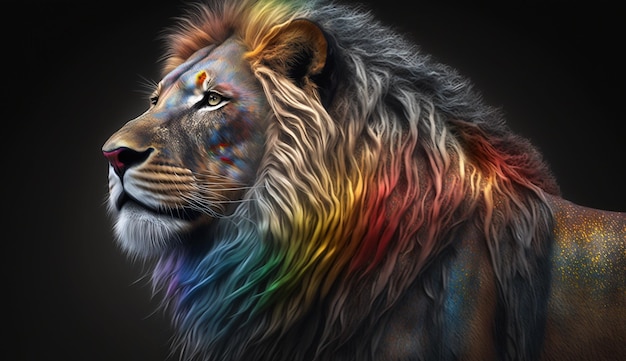 Beautiful rainbow lion ai generator art image