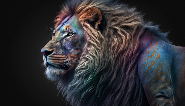 Beautiful rainbow lion ai generator art image