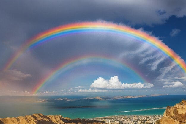 Photo a beautiful rainbow in the sky