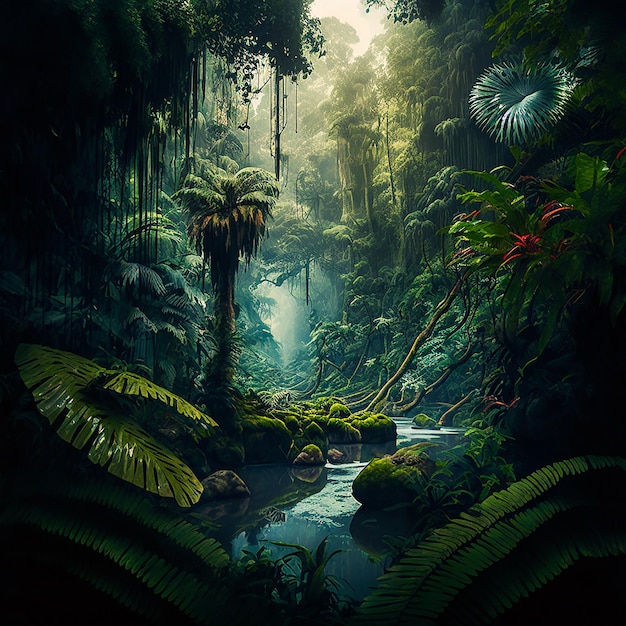 Beautiful Rainforest with Small River