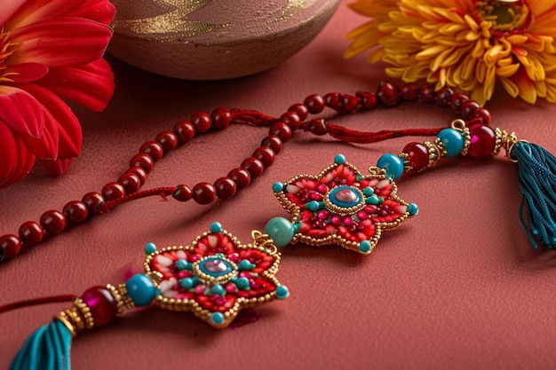 Beautiful raksha bandhan greeting with decorative design