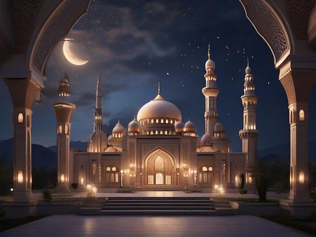 Beautiful real Mosque Ramadan kareem 3d ai generated