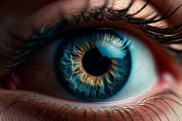 A beautiful realistic closeup of a human eye captured with extreme zoom generative ai