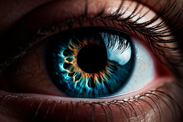 A beautiful realistic closeup of a human eye captured with extreme zoom generative ai