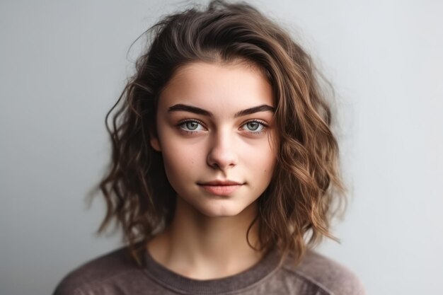 Beautiful and realistic portrait of young woman looking at the camera isolated on white background