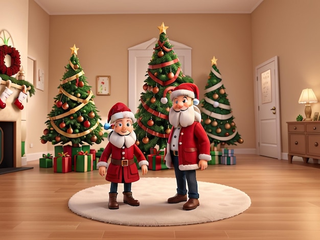 A beautiful realistic Santa Claus and Christmas tree with Christmas theme