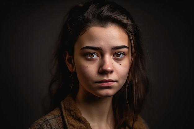 Beautiful and realistic the young woman portrait with proud and arrogant emotions on face she is self proud and does not care about other people