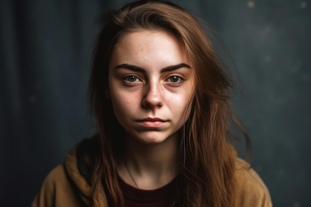 Beautiful and realistic the young woman portrait with proud and arrogant emotions on face she is self proud and does not care about other people