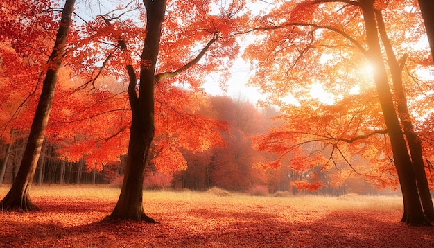 Beautiful red autumn fall forest trees leaves nature environment