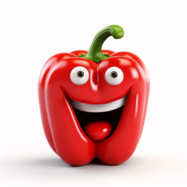 Beautiful red bell pepper with cheerful smile isolated 3D rendering AI Generated style