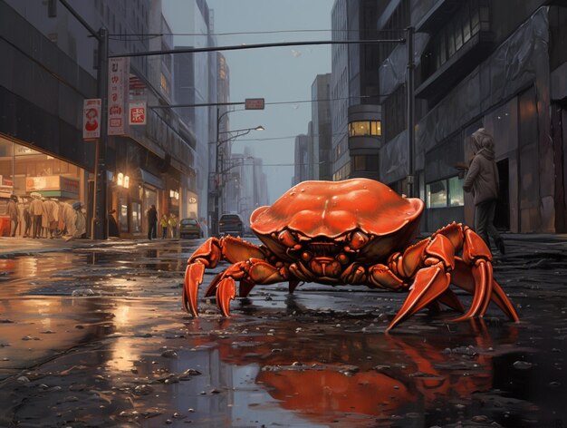 Beautiful A red crab sea beach street road picture AI Generated Image