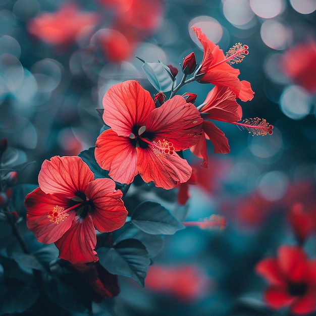 Beautiful red flowers in garden spring nature