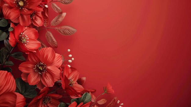 Beautiful red flowers on a red background with space for your text