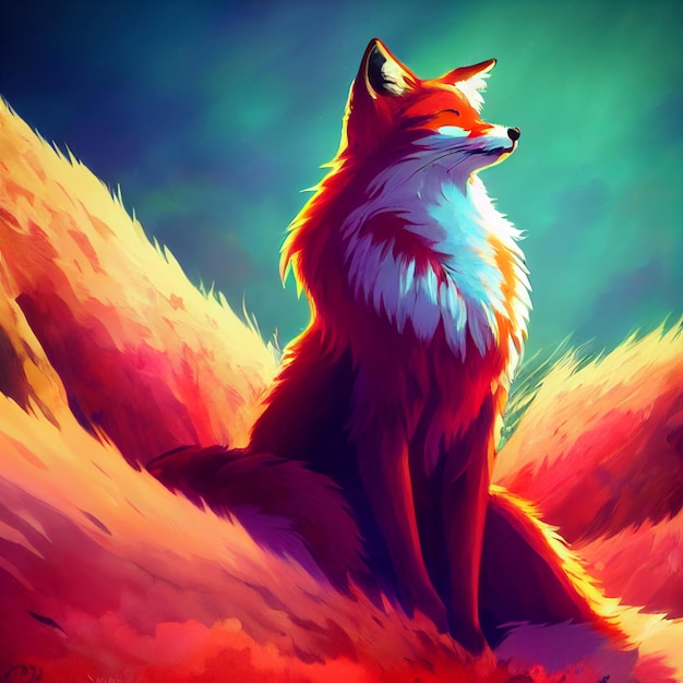 Beautiful red fox portrait illustration