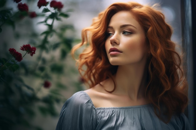 a beautiful red haired woman with long hair