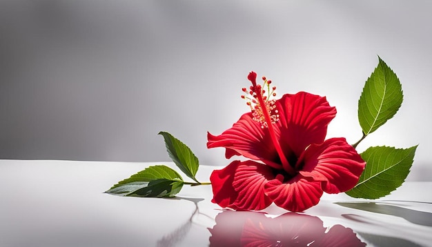 Beautiful red hibiscus flower on white background