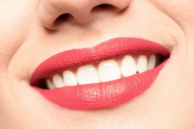 Beautiful red lips close up diagonally