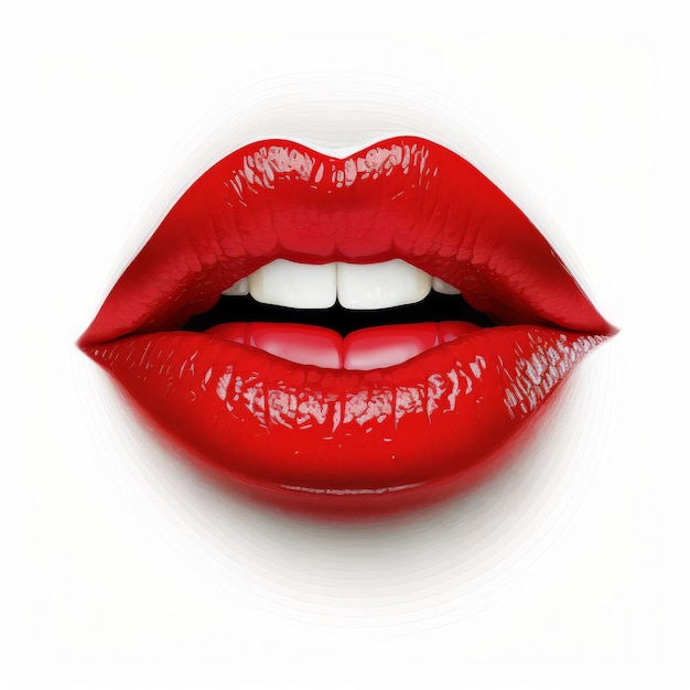 Beautiful Red lips on white background generative AI