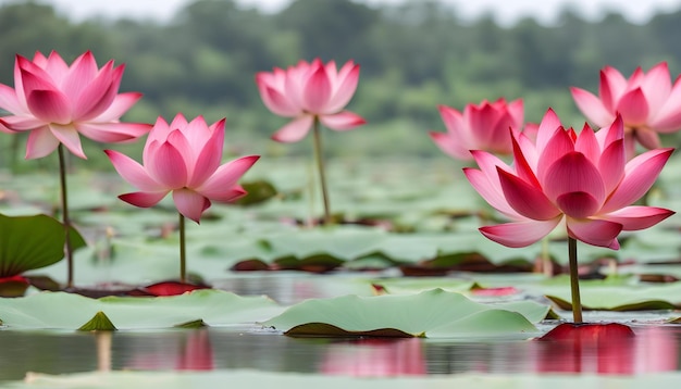 Beautiful red lotus in a lake