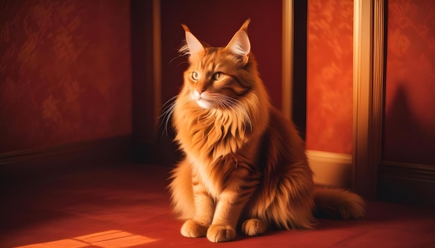 Photo beautiful red maine coon cat in classic style room