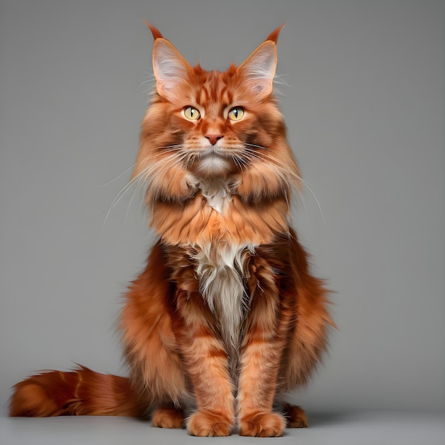 Photo beautiful red maine coon cat full height cats breed grey background