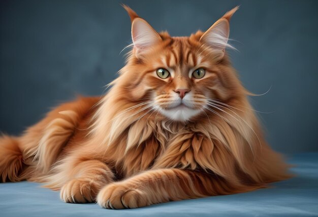 Photo beautiful red maine coon cat