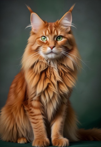 Photo beautiful red maine coon cat